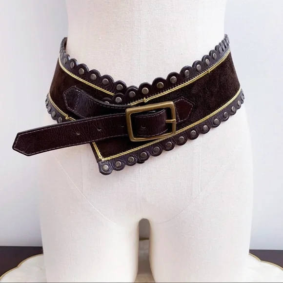 Accessories | Brown Leather Suede Scallop Edge Sz M Belt Usa 